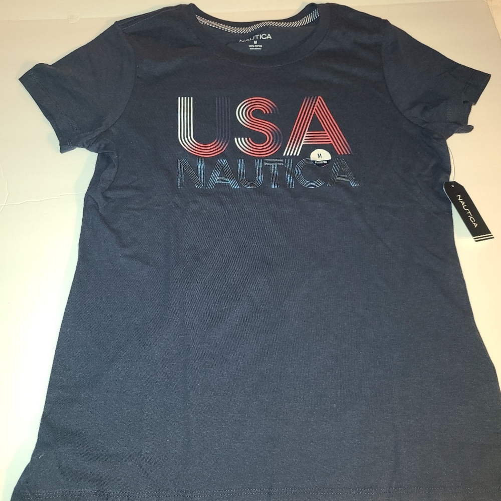 NWT Nautica Womens medium navy graphic tee